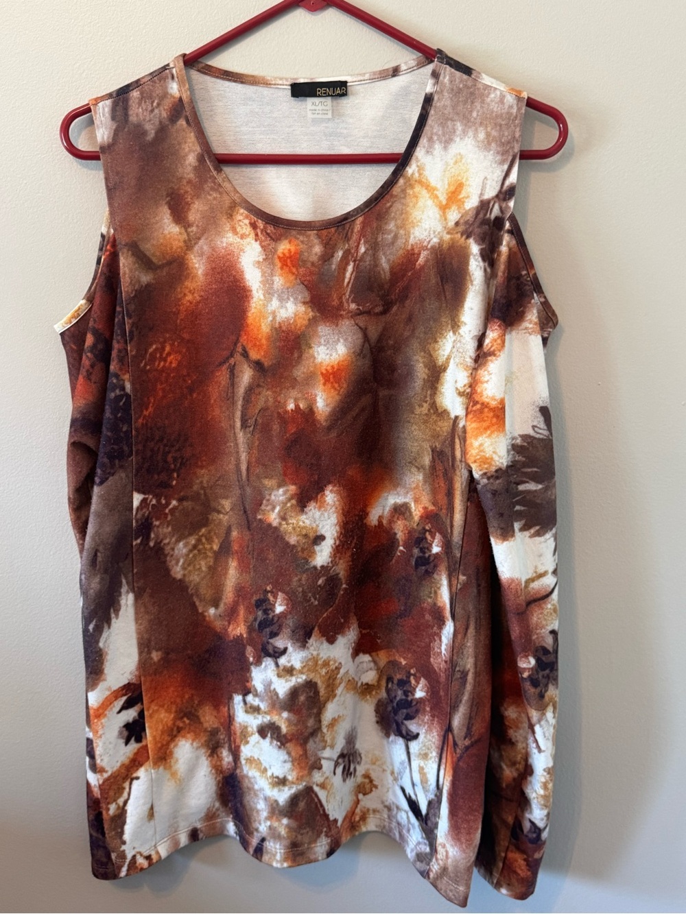 Renuar Brown, Cream & Rust Abstract Floral Top